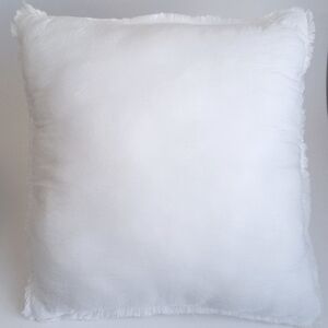 Soft White Accent Pillow W Delicate Fringed Trim 17" x 17" 100% Polyester Fill